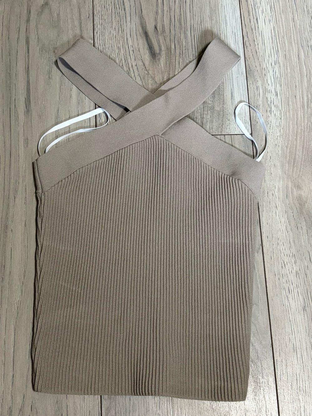 Babaton Taupe Ribbed Cross-Strap Tank